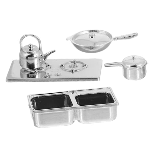 FUNNETOYU Miniatur Küchenmodell Silber Küchenzubehör Puppenhaus Dekoration Realistische Küchengeräte Langlebig für Sandtisch Wohnkultur von FUNNETOYU