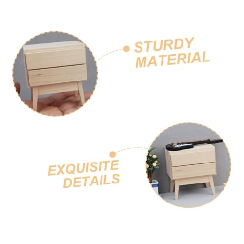 FUNNETOYU Miniatur Möbel Modell Unvollendeter Holz Nachttisch Mini Schrank Puppenhaus Zubehör Wohnzimmerschrank Tiny House Dekoration Detailliert Handgefertigt Tragbar Stilvoll für von FUNNETOYU