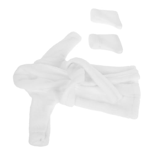 FUNNETOYU Miniatur Puppen Bademantel Set aus Weichem Stoff mit Socken Puppenkleidung Zubehör für Verschiedene Mini Puppen Komfortables Langlebiges Outfit für Stilvolle Puppenbekleidung von FUNNETOYU