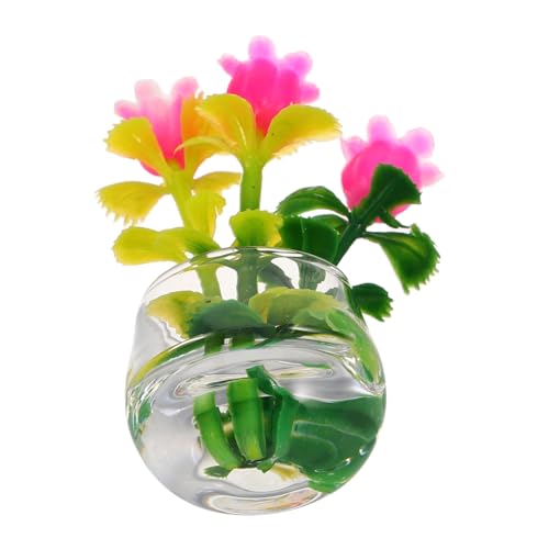 FUNNETOYU Miniatur Puppenhaus Blume Künstliche Kleine Topfpflanze in Glasvase Realistische Miniatur Dekoration für Tisch Pflegeleichtes DIY Zimmer Zubehör von FUNNETOYU