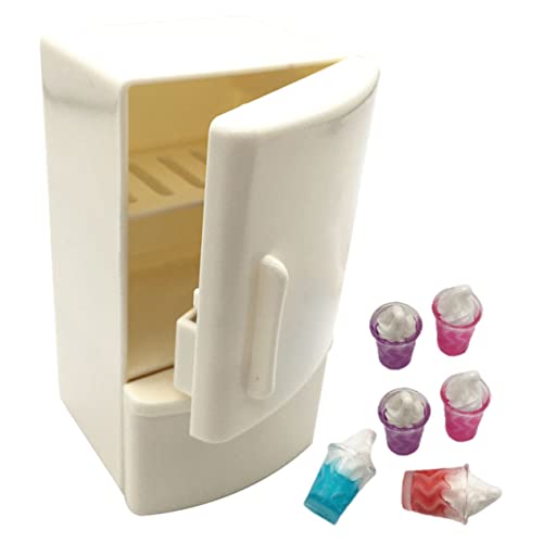FUNNETOYU Miniatur Puppenhaus Kühlschrank aus Robustem Kunststoff Weißes Teiliges Spielzeugmöbel mit Eiscreme Accessoires Puppenhaus Dekoration und Küchenzubehör für Sammler von FUNNETOYU