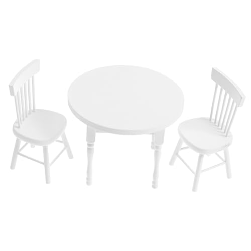FUNNETOYU Miniatur Puppenhaus Möbel Weißer Runder Esstisch und Stühle aus Holz Detailreich Gestaltete Miniatur Dekoration für Puppenhaus Esszimmer Küche Vielseitig Einsetzbar Maßstabsgetreu von FUNNETOYU