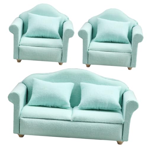FUNNETOYU Miniatur Puppenhaus Sofa Teilig Tiefgrünes Stoffsofa mit Sofa und Sesseln Langlebige Mini Möbel für Puppenhäuser Mikro Landschaftsdekoration und Fotorequisiten von FUNNETOYU