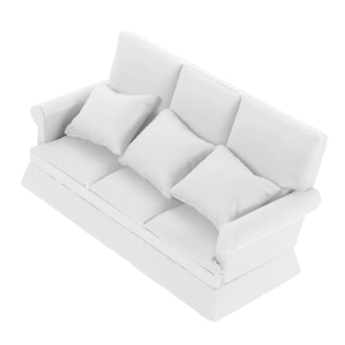 FUNNETOYU Miniatur Puppenhaus Sofa mit Kissen Sitzer Miniaturmöbel für Puppenhaus Dekoration Weiße Winzige Couch als Wohnzimmer Zubehör Langlebig und Detailreich Gestaltet von FUNNETOYU