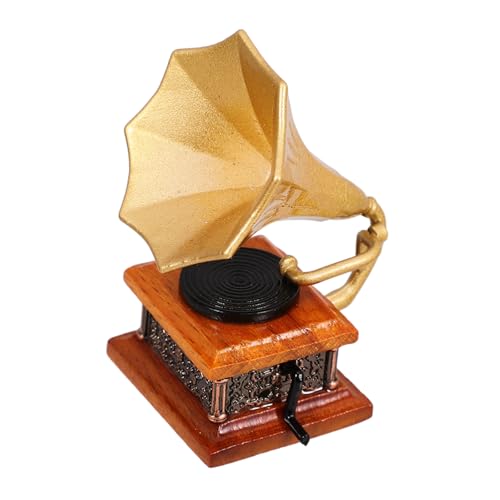 FUNNETOYU Miniatur Retro Plattenspieler Modell Detailgetreues Puppenhaus Zubehör Miniatur Handwerks Deko Realistische Mini Phonograph Nachbildung für Puppenstuben Wohn und Schlafzimmer von FUNNETOYU
