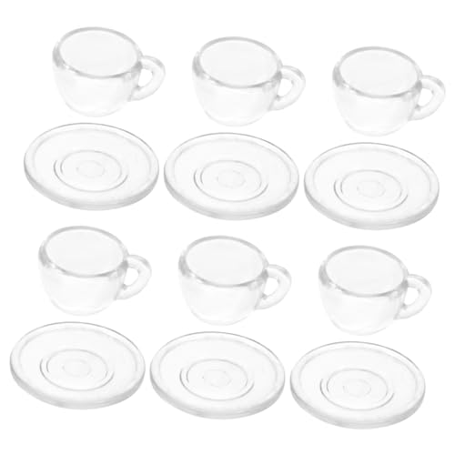 FUNNETOYU Miniatur Teetassen Set mit Untertassen Transparente Puppenhaus Deko Detailreiche Miniatur Teekannen Zubehör für Teiliges Set Fördert Kreative Spielfähigkeiten von FUNNETOYU