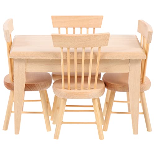 FUNNETOYU Miniatur Tisch und Stühle aus Holz Originalfarbiger Miniatur Esstisch und Stühle Dekoration für Puppenhaus und DIY Zubehör Kreatives von FUNNETOYU