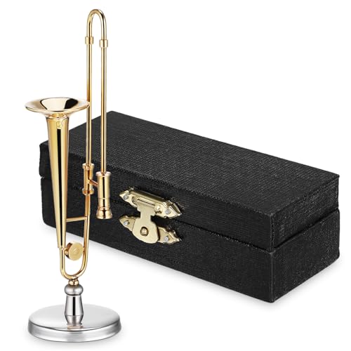 FUNNETOYU Miniatur Trompete Miniatur Musikinstrument mit Vergoldung Puppenhaus Deko Inklusive Schwarzem Aufbewahrungskasten und Displayständer Detailreich für Musikliebhaber FUNNETOYU Miniatur Trompete Miniatur Musikinstrument mit Vergoldung Puppenhaus Deko Inklusive Schwarzem Aufbewahrungskasten und Displayständer Detailreich für Musikliebhaber von FUNNETOYU