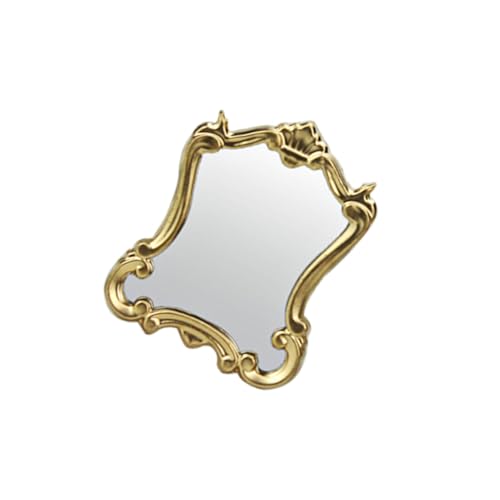 FUNNETOYU Miniatur Vintage Spiegel Deko Resin Modell Puppenhaus Zubehör Goldfarbener Schminkspiegel für Miniatur Szenerien DIY Deko Langlebiges Material Glatte Oberfläche von FUNNETOYU