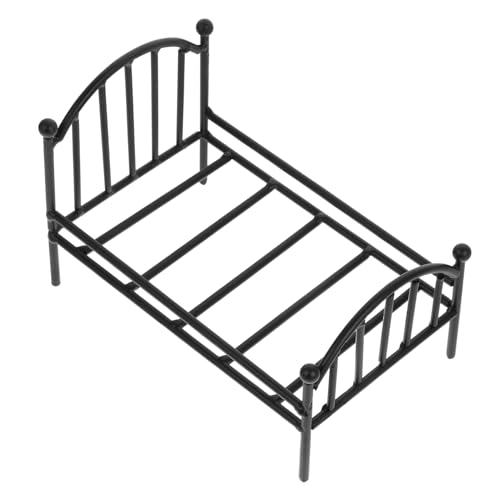 FUNNETOYU Miniaturschmiedeeisenbett Modell Mini Möbel für Puppenhaus als Schlafzimmer Zubehör Schwarz für Kreative Kinderzimmer Dekoration von FUNNETOYU