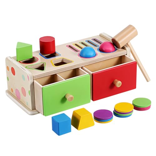 FUNNETOYU Montessori Holz Formensortierbox Geometrische Lernbausteine für Kleinkinder Ab Jahren Motorisches Entwicklungsspielzeug für Jungen und Mädchen Frühkindliches Erkennen von Farben von FUNNETOYU