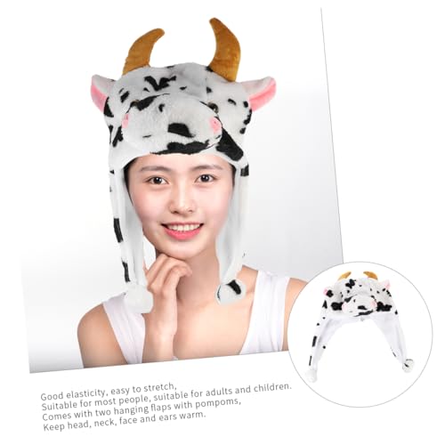 FUNNETOYU Plüsch Cartoon Tiermütze mit Kuhohren für Erwachsene Warme und Gemütliche Wintermütze für Partys Cosplay und Karneval für Kalte Tage und Kreative Outfits Zufällige Zufällige Farbe von FUNNETOYU