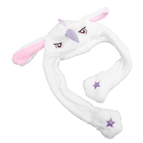FUNNETOYU Plüsch Einhorn Mütze mit Beweglichen Ohren Kuscheliges Party-cosplay-hut für Frauen Mädchen Cartoon Tier Kopfbedeckung für Festivals und Kostüme Weiß von FUNNETOYU