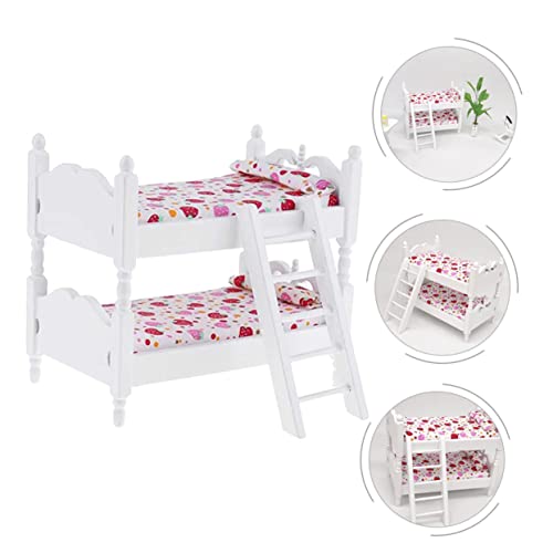 FUNNETOYU Puppenhaus Holz Etagenbett Spielmöbel Puppenmöbel Modell Pinkes Doppelstockbett für Kinderzimmer Dekoration Fördert Fantasie und Farberkennung Geburtstag Weihnachten von FUNNETOYU