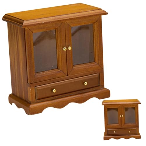 FUNNETOYU Puppenhaus Miniatur Bücherregal aus Holz Stabiles Fein Gearbeitetes Miniaturmöbel für Puppenhaus Dekoration und Sammlerstücke Klassischer Europäischer Stil Walnussfarben von FUNNETOYU