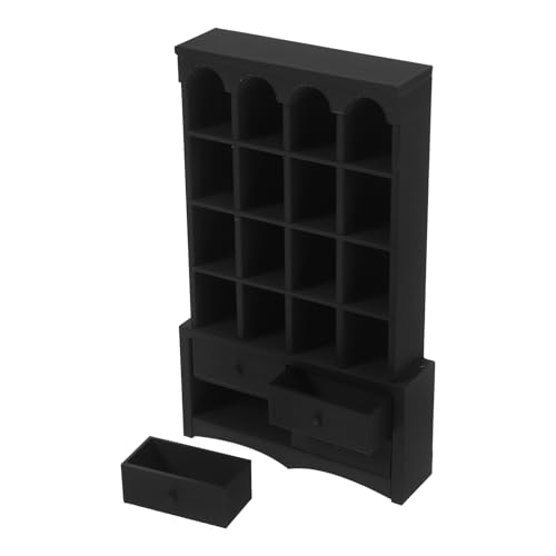 FUNNETOYU Puppenhaus-Miniatur-lagerregal Aus Holz, Mini-puppenhausschrank, Vintage-bücherregal Aus Holz Für Die Puppenhaus-Dekoration (schwarz) von FUNNETOYU