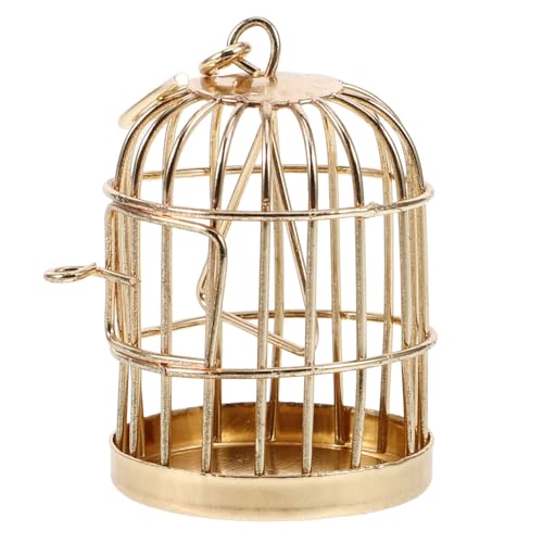 FUNNETOYU Puppenhaus Vogelkäfig Sitzstangen für Vogelkäfige Hängenden Vogelhäuschen Kleiner Vogelkäfig Garten Dekoration Gartendekoration Mini-Vogelkäfig dekorative Miniatur Legierung Golden von FUNNETOYU