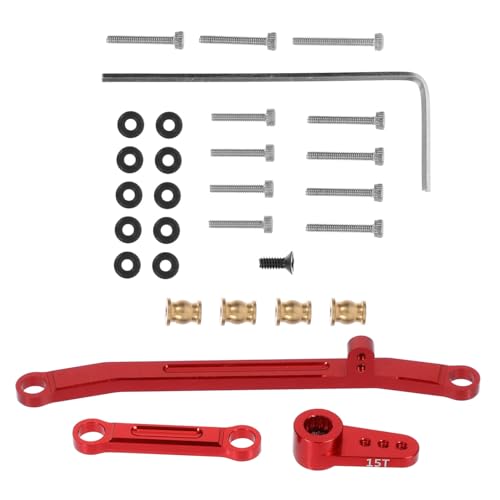 FUNNETOYU Rc Auto Lenkstange und Metall Servoarm Langlebiges Upgrade Zubehör für Fernsteuerungsmodell Axial Präzise Steuerung und Verbesserte Manövrierfähigkeit Rotes Design von FUNNETOYU