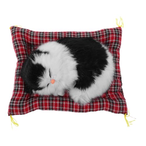 FUNNETOYU Realistische Katzenfigur mit Interaktivem Miauen Weichem Stofftier und Kleinem Kissen Dekoratives Kätzchen Modell für Wohnzimmer Büro Regal und Sammler Kreatives für von FUNNETOYU