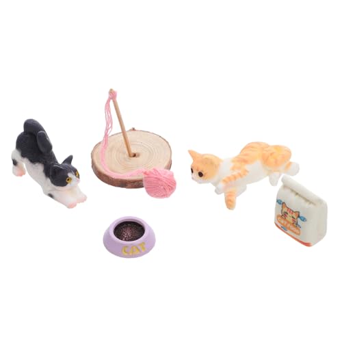 FUNNETOYU Realistisches Puppenhaus-Katzen Mini-kätzchen-Figuren und Garnball Langlebige Miniatur-Katzen für Detailgetreue Landschaftsdekoration und Kreatives Indoor-Outdoor-Spiel von FUNNETOYU