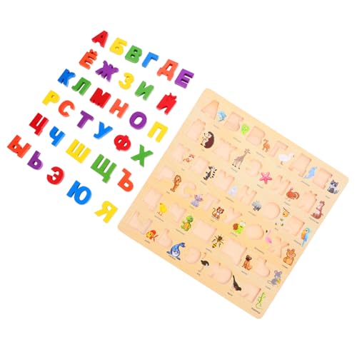FUNNETOYU Russisches Holzbuchstaben Puzzle für Kleinkinder Teiliges Lernspiel mit Farbenfrohen Alphabetteilen Handgerechtes Steckspiel Denkvermögen und Konzentration von FUNNETOYU