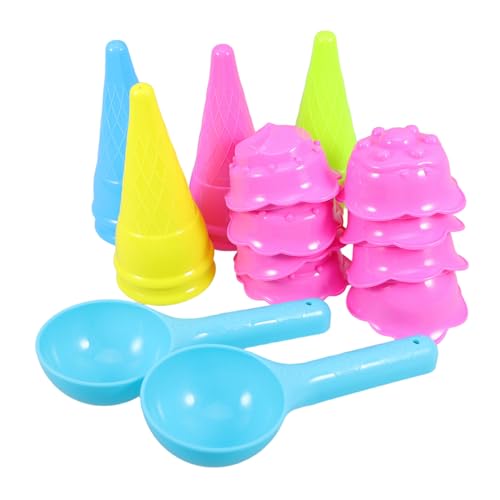 FUNNETOYU Sandspielzeug Eisförmchen Robust und Leicht zu Reinigen Mit Eistüten in Pastellfarben Pinke Deckel und Blaue Schaufeln für Strand Sandkasten und Indoor spielspaß von FUNNETOYU