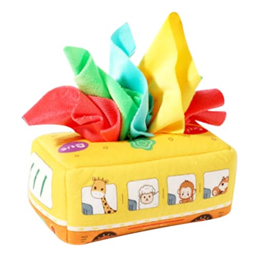 FUNNETOYU Tissue Box Toy mit Bus Design Ab Jahr Reißfestes Buntes Montessori Lernspielzeug für Kleinkinder Handkoordination Kreativität und Farberkennung von FUNNETOYU