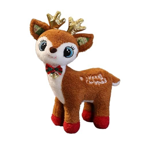FUNNETOYU Weihnachtliches Plüsch Rentier Figur Weiches Stehendes Hirschmotiv Festliche Dekoration für Kinderzimmer und Wohnzimmer Braunes Kuscheltier als und Sofa Deko von FUNNETOYU