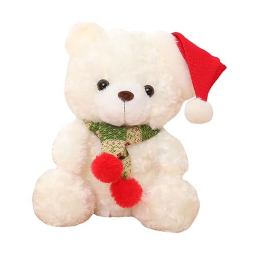 FUNNETOYU Weißer Plüschbär Weihnachtsdeko Kuscheliges Xmas Stofftier für Jungen Mädchen Frauen Festliche Stimmungsschaffend von FUNNETOYU