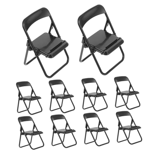 FUNOMOCYA 10 Stück Teiliges Mini Klappstuhl Handyhalter aus Schwarzem Realistische Miniatur Stuhl Dekoration für Puppenhaus Schreibtisch und Miniatur Landschaften Kompakt und Vielseitig von FUNOMOCYA