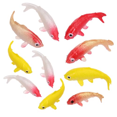 FUNOMOCYA 10 Stück Teiliges Miniatur Koi Fisch Modell Lebensechte Aquarium Deko mit Detailreicher Gestaltung Farblich Gemischte Mini Fische für Aquarien Mini Landschaften und DIY von FUNOMOCYA