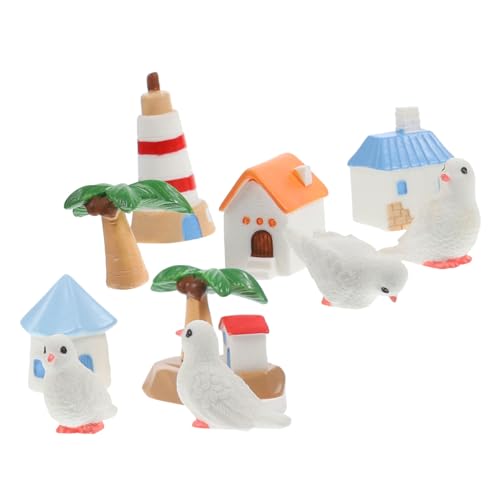 FUNOMOCYA 10 Stück Teiliges Miniatur Stranddeko Mikrolandschaftliche Hausdekorationen mit Palmen und Miniaturhäusern für Puppenhaus Feengarten und DIY Zimmer Verschönerung von FUNOMOCYA