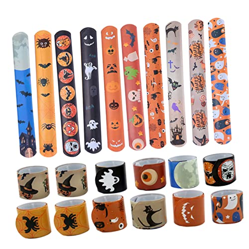 FUNOMOCYA 100 Stück Teiliges Halloween Slap Bracelet mit Bunten Karnevalsmustern Leichtes Langlebiges Armbandspielzeug für Erwachsene Partyzubehör für Halloween Feste von FUNOMOCYA