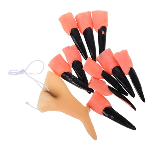 FUNOMOCYA 11 Stück Halloween Hexennase und Nagel aus Teiliges Cosplay Zubehör mit Schwarzen Hexenfingernägeln und Langer Hexennase für Fasching Horror Partys Gruselige Verkleidungen und von FUNOMOCYA