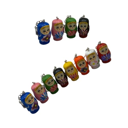 FUNOMOCYA 12 Stück Teiliges Bunte Holz Puppen Schlüsselanhänger mit Farbenfrohem Design Leichter Kreativer Taschen und Schlüsselanhänger im Cartoon Stil Dekorative Geschenkidee von FUNOMOCYA