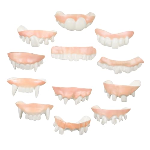 FUNOMOCYA 12 Stück Teiliges Halloween Vampirzähne Verschiedene Designs Komfortabel und Sicher Einfach Anzulegen Realistische Vampirzähne für Cosplay Party und Halloween Verkleidung von FUNOMOCYA