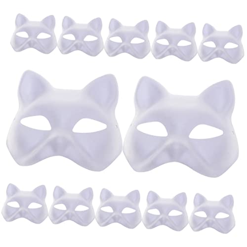FUNOMOCYA 12 Stück Teiliges Handbemalte Tiermasken Katzenmotiv Umweltfreundliche DIY Papiermaske Stabile Halbschalen Masken für Halloween Karneval Maskerade Party und Kreative von FUNOMOCYA