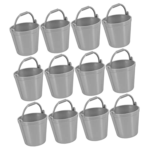 FUNOMOCYA 12 Stück Teiliges Miniatur Wasserfässer aus Robustem Kunststoff Silberfarbene Mini Eimer für Dekorative Mini Wasserbehälter für Puppenhaus Garten und Sandspielzeug Zubehör von FUNOMOCYA
