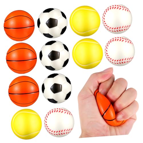 FUNOMOCYA 12 Stück Teiliges PU Stressball Sportarten Je Flexible Antistressbälle zum Quetschen Basketball Baseball Tennis Fußball Design für Erwachsene von FUNOMOCYA