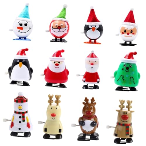 FUNOMOCYA 12 Stück Teiliges Weihnachtsmann Aufziehspielzeug Tragbare Mini Clockwork Toys aus Sicherem Kunststoff Lustige Weihnachtsdeko für Geeignet als Party und Geschenkfüllung von FUNOMOCYA