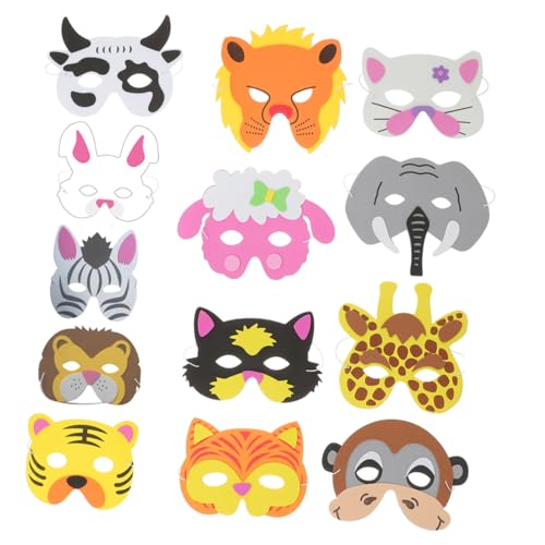 FUNOMOCYA 13 Stück Teiliges Tiermasken zum Bemalen Leichte Animal Face Mask für Halloween Cosplay Party Bunte Wildtier Dschungelmaske für Erwachsene für Kindergarten und Festdekoration von FUNOMOCYA