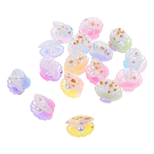 FUNOMOCYA 16 Stück Teiliges Leuchtende Muschelfiguren mit Perlen aus Harz Realistische Miniatur Muscheln in Farbverlauf Dekorativ für DIY Schmuck Haus Garten und Auto von FUNOMOCYA