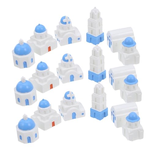 FUNOMOCYA 18 Stück Teiliges Resin Häuser Wetterfeste Mediterrane Meeres-Szene Figuren Kreative DIY Mikrolandschaft Dekoration Platzsparende Mini Ornamente für Garten und Schreibtisch von FUNOMOCYA