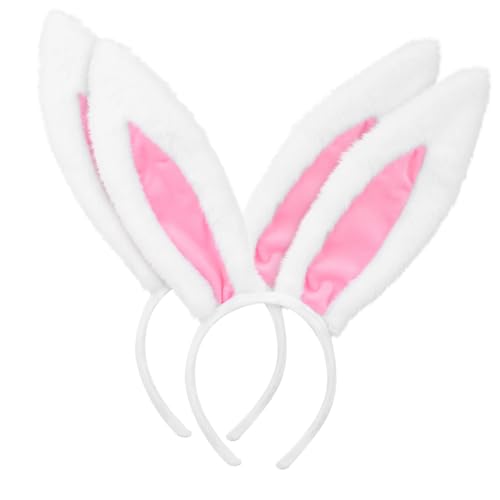 FUNOMOCYA 2 . Hasenohren Haarband mit Elastischem Stirnband Kuschelige Weiße Kaninchenohren Bequemes Kopfband für Karneval Partys Hochzeiten und Kostüm Accessoires von FUNOMOCYA