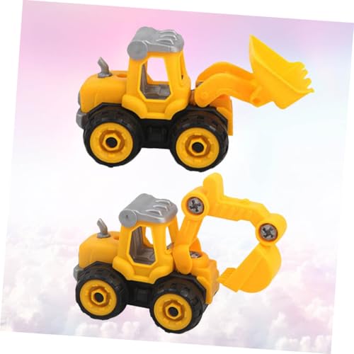 FUNOMOCYA 2 STÜCK Teiliges DIY Baufahrzeug Gelb Zusammenbaubarer Bagger und Planierraupe Pädagogisches Fahrzeugspielzeug aus Glattem Kunststoff Fördert Praktische Fähigkeiten und von FUNOMOCYA