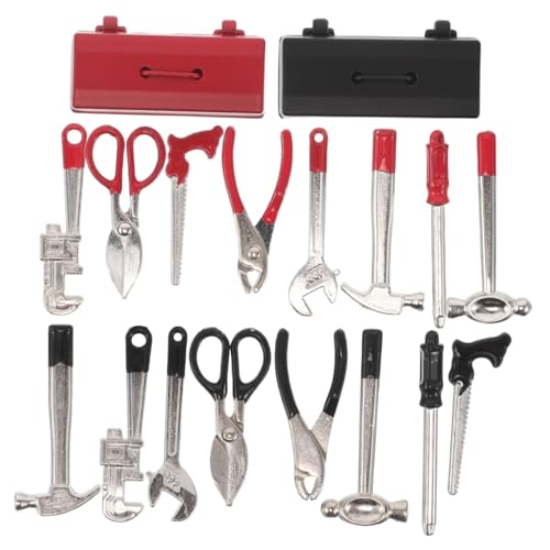 FUNOMOCYA 2 Sätze Miniatur Werkzeugsatz für Puppenhaus mit Hammer Schraubendreher Zange Schraubenschlüssel Realistische Miniatur Bauwerkzeuge für Puppenhaus Szenenbau und Bastelprojekte von FUNOMOCYA