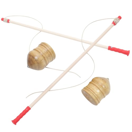 FUNOMOCYA 2 Sätze Traditioneller Holz Jo Jo mit Stab Pädagogisches Gyro für Erwachsene zur Motorischer Fähigkeiten und Fitness Handgefertigtes Holzspielzeug für Familie und Freizeit von FUNOMOCYA