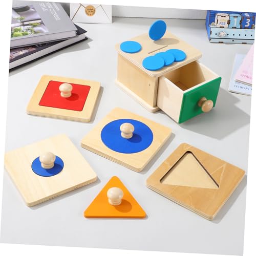 FUNOMOCYA 2 Satz Montessori Holzspielzeug Teiliges mit Münzbox und Geometrischen Formen Pädagogisches Babyspielzeug Ab Jahr Fördert Feinmotorik Hand Auge Koordination und Farberkennung von FUNOMOCYA