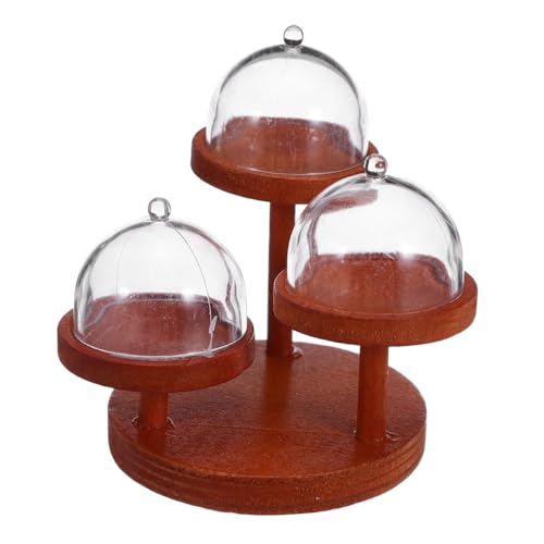 FUNOMOCYA 2 Satz Puppenhaus Miniatur Kuchenständer Holz Servierteller für Kleine Mini-Kuchen und Desserts mit Abnehmbarem Haubendekor für Puppenhausdekoration und Miniaturliebhaber von FUNOMOCYA