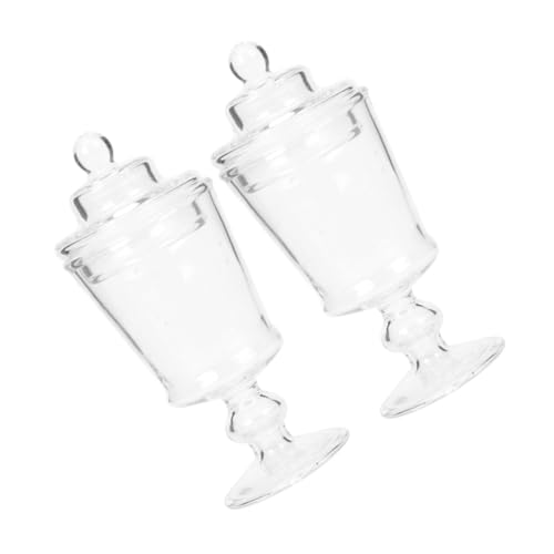 FUNOMOCYA 2 Stück Glas Süßigkeitendosen mit Deckel Dekorative Kleine Vorratsbehälter für Puppenhaus Detailgetreue Miniatur Candy Glasdosen als Stilvolle Puppenhaus-deko von FUNOMOCYA